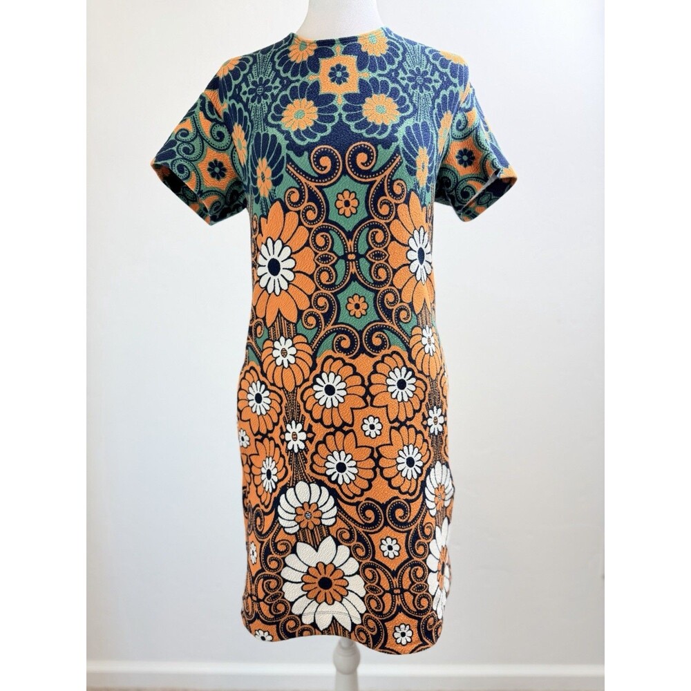 Maeve Anthropologie Dress Womens XS Retro Floral Mod Shift Mini Orange Blue